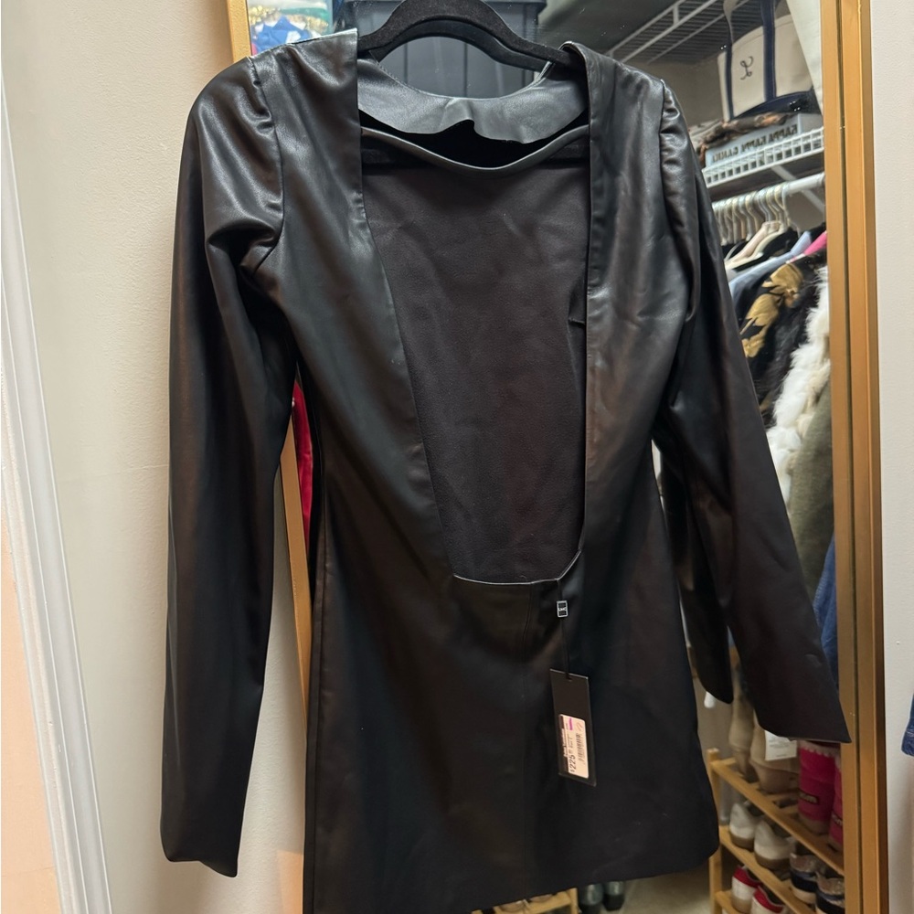 NWT Lamarque Black Leather Mini Dress